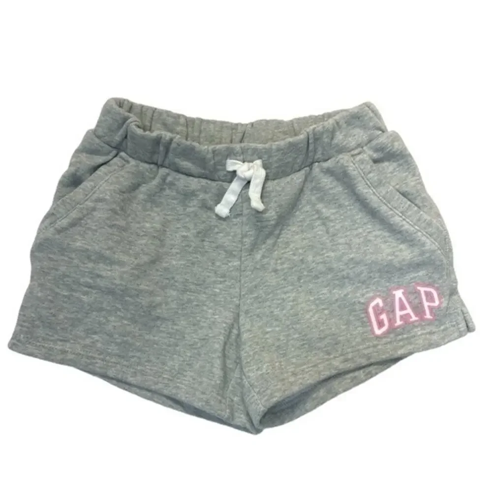 GAP DRAWSTRING SWEATSHORTS, SIZE Small 6-7 heather gray white pink athletic